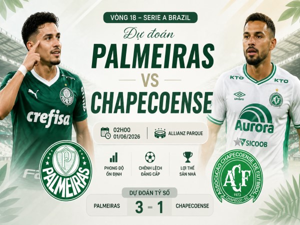 Dự đoán Palmeiras vs Chapecoense, nhận định tỷ số ngày 01/06